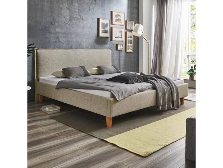 HOMELIV. Polsterbett Zibo Webstoff 100x200 cm Sand modern, höhenverstellbar