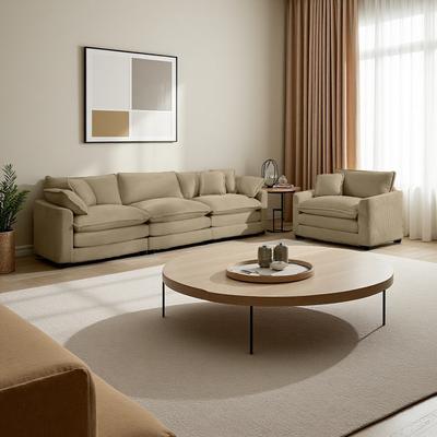 ZWYO HOSIMU Corduroy Mid-Century Modern Sectional Sofa Set with Memory Foam Cushions and 6 Pillows (4-Seater)