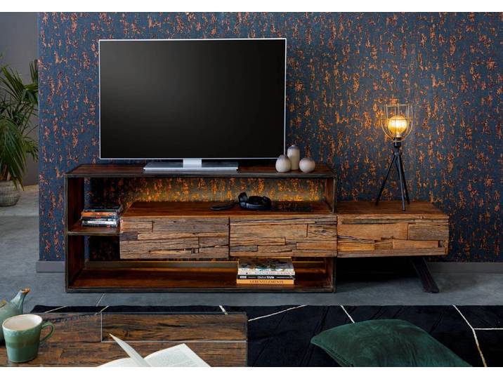 TV-Board Akazie / Altholz 195x40x60 braun lackiert SEVILLA #04