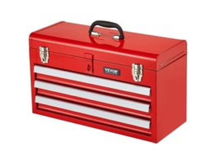 VEVOR Werkzeugkiste 520 x 218 x 304 mm, Werkzeugkasten mit 3 Schubladen, Werkzeugkoffer mit EVA-Einlagen, kugelgelagerten Schubladenverriegelungen & Pulverbeschichtung, Werkzeug-Organizer, rot