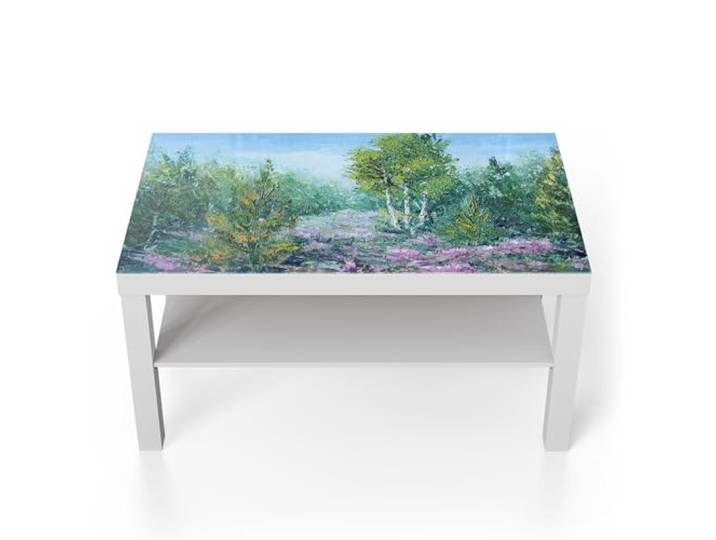 DEQORI Glastisch weiß groß 90x50 cm Motiv Lebendiger Waldmorgen ausgefallener Beistelltisch aus Glas Hochglanz Couchtisch fürs Wohnzimmer moderner Couch Tisch mit Design