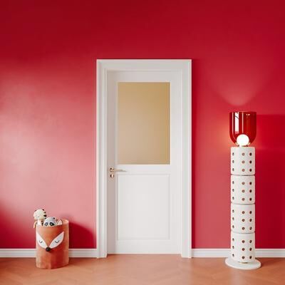 Nuzanto "80""H Primed Finish Half Frosted Glass Half Panel French Door Interior Slab Door"