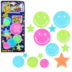 Fluoreszierende leuchtende Wandaufkleber Smileys Sterne Bunt 10 Stk.
