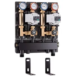 Barberi Bausatz bestehend aus einem Verteiler mit integrierter hydraulischer Weiche und zwei direkten Verteilergruppen. Invertierbar - DN 20 - ohne An