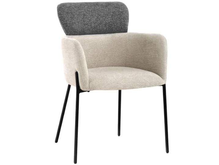 Esszimmerstuhl OSMO mit Armlehnen, 2er-Set, Beige+Grau (Raven 24 + 13) gepolsterter, RAVEN, schwarze Metallbeine