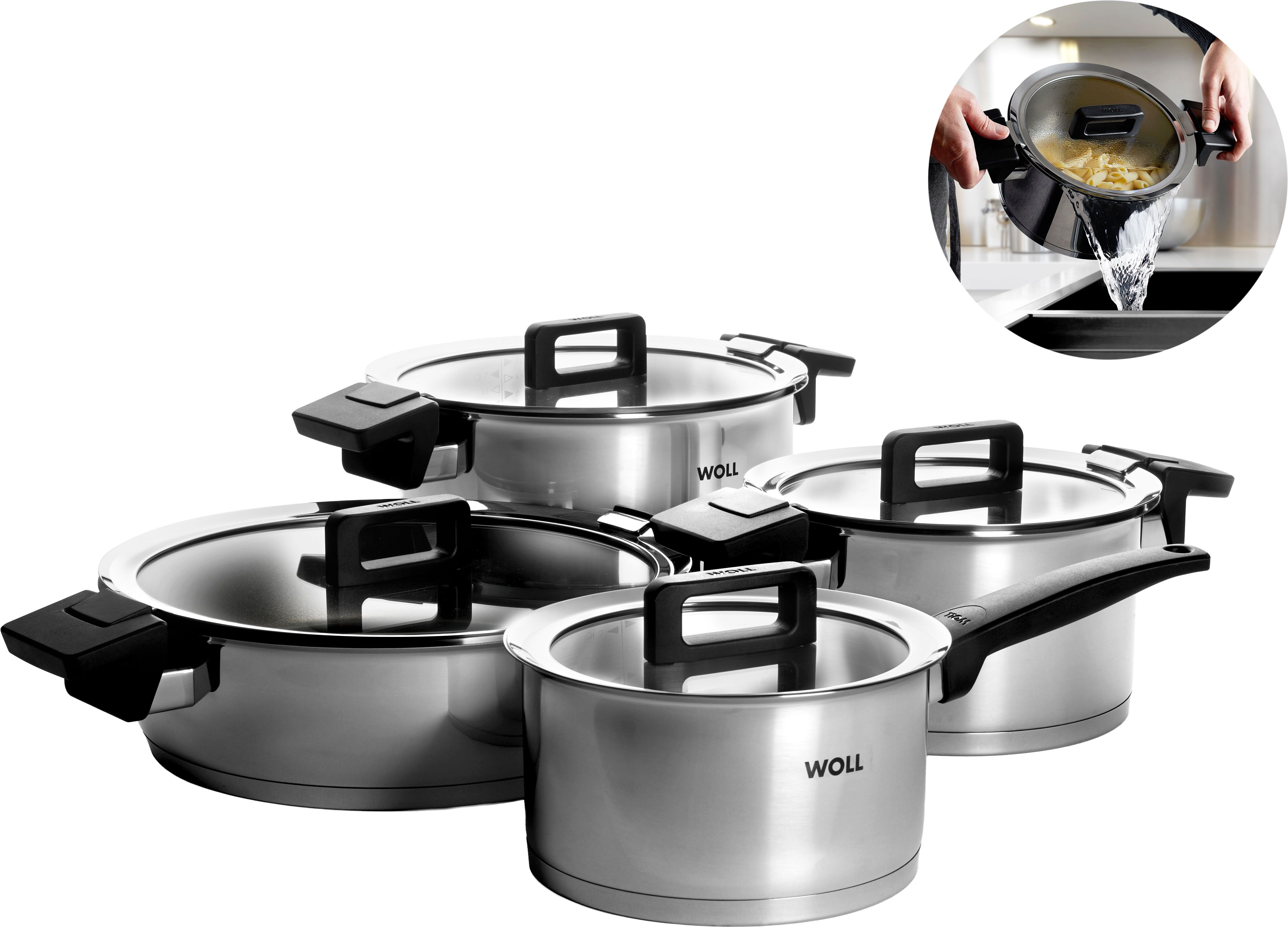 Topf-Set WOLL "Concept", schwarz (edelstahlfarben, schwarz), Töpfe, für Induktion
