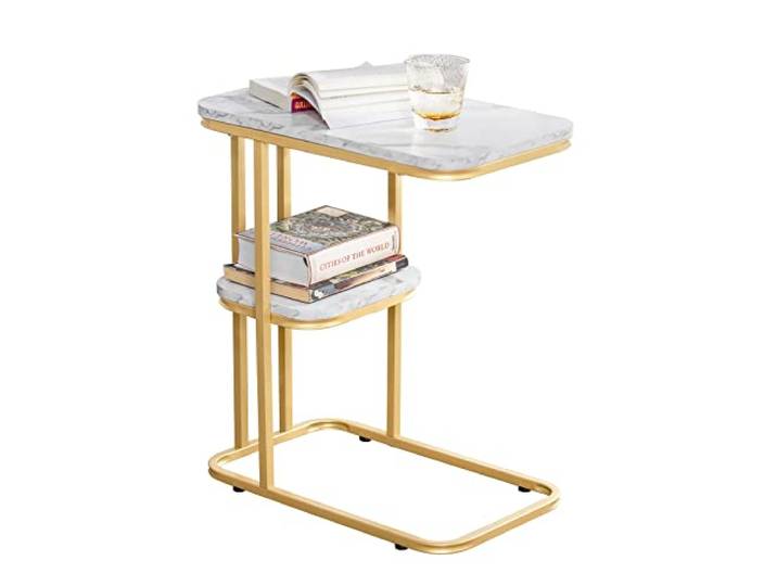 SoBuy Beistelltisch mit 2 Ablagen & Goldgestell, 50x58x30cm