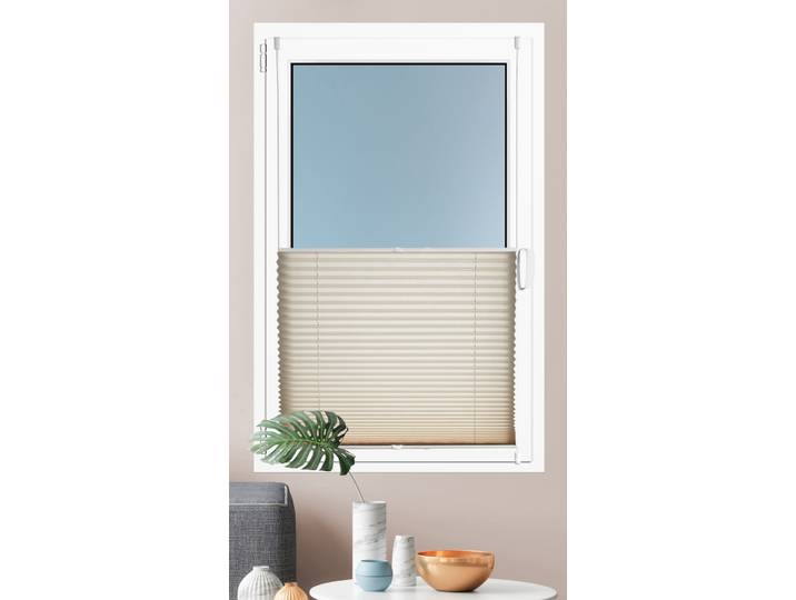 Plissee KUTTI Brisa Gr. 7, beige, B:80cm H:140cm, Obermaterial: 100% Polyester, Plissees, Plissee, Klemmfix, Sichtschutz, blickdicht, einfarbig, Klemmträger