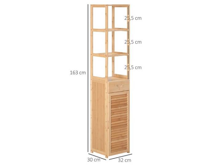kleankin Armoire de salle de bain armoire de salle de bain en bambou meuble de salle de bain avec tiroir trois étagères