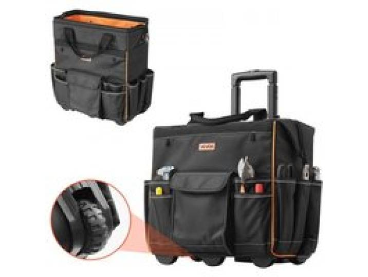 VEVOR Werkzeugtasche mit Rollen, Tragkraft 50 kg, 25 Taschen, Arbeitsrucksack mit verstellbarem Teleskopgriff & stabiler Basis, Werkzeugtaschen-Organizer für Elektriker, Baugewerbe, 460x270x430 mm