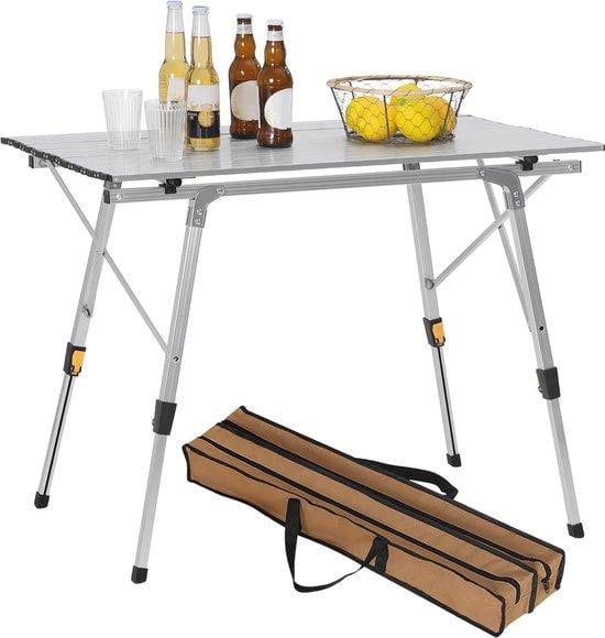 Aluminium opklapbare picknicktafel in zilver, hoogte verstelbaar, 90 x 52 cm