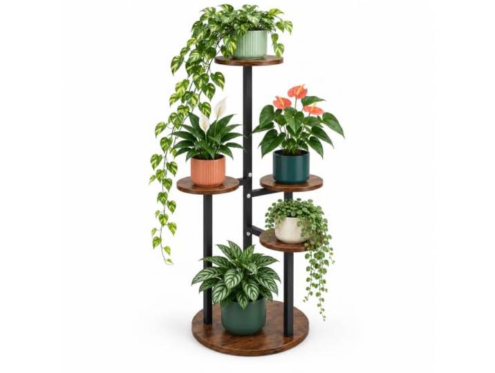 Relaxdays Porte-plantes\, noir/marron 5 niveaux ronds\, 80 x 30 x 30 cm\, étagère à plantes d'intérieur\, style industriel