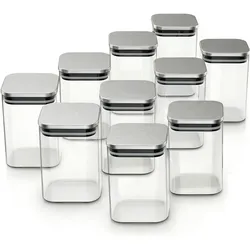 Arendo Vorratsgläser 10er Set 1,65 L, Borosilikatglas eckig mit Edelstahldeckel, luftdicht, Vorratsbehälter, Transparent