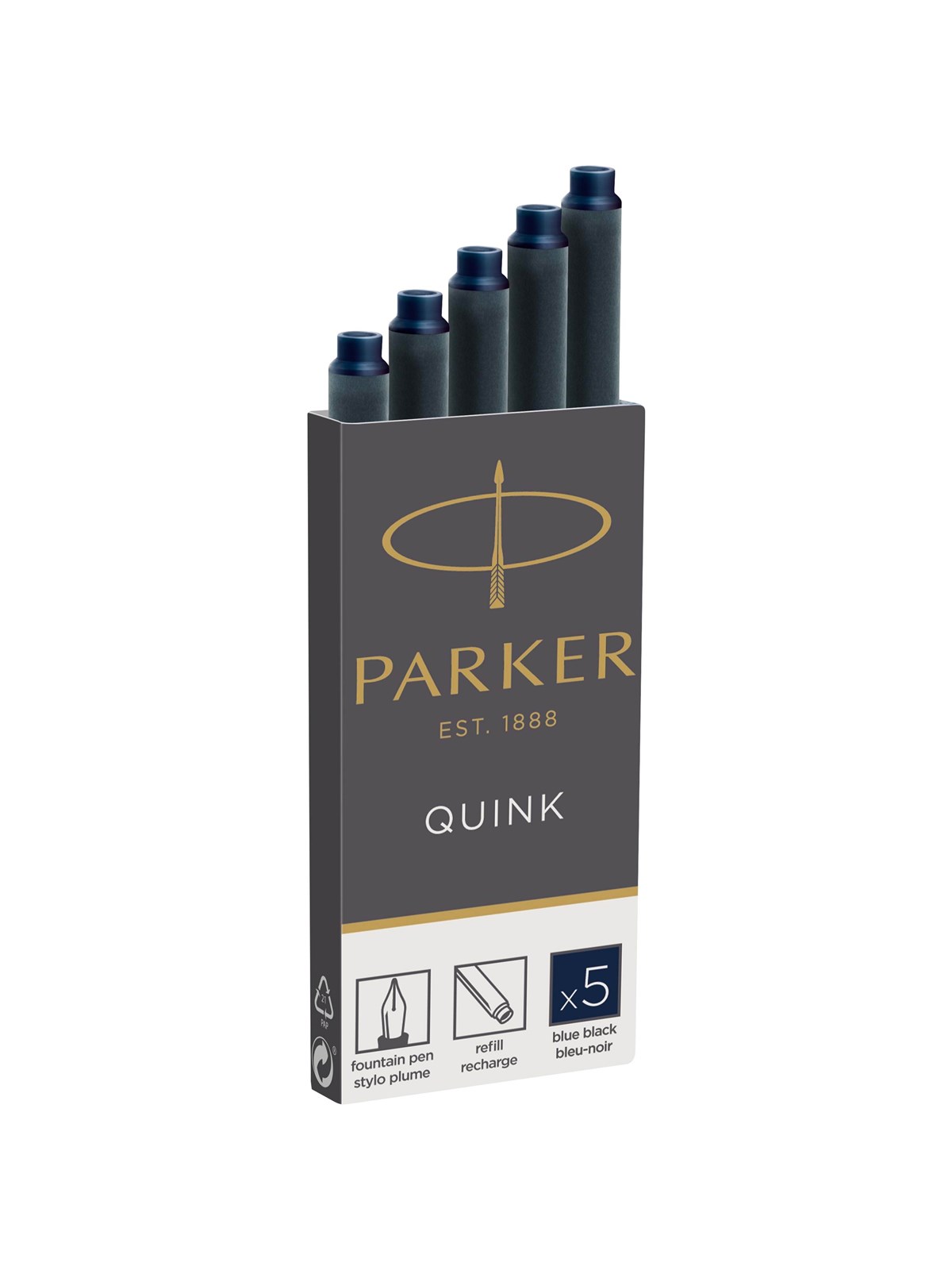 Parker Tintenpatronen für Füller | lange Patronen | blauschwarze QUINK Tinte | 5 Stück