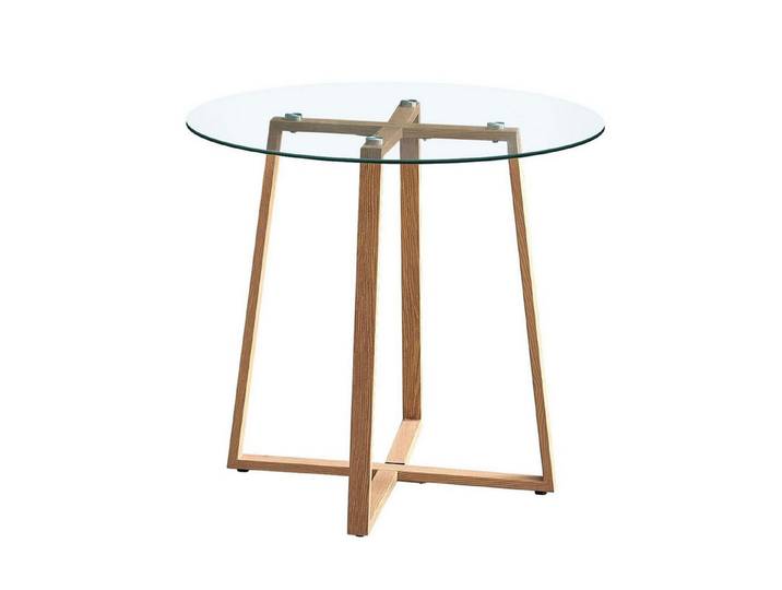 LuxusKollektion Esstisch Esstisch Glas Metallbeine 75x80cm Eichenfinish Transparent (1-St)