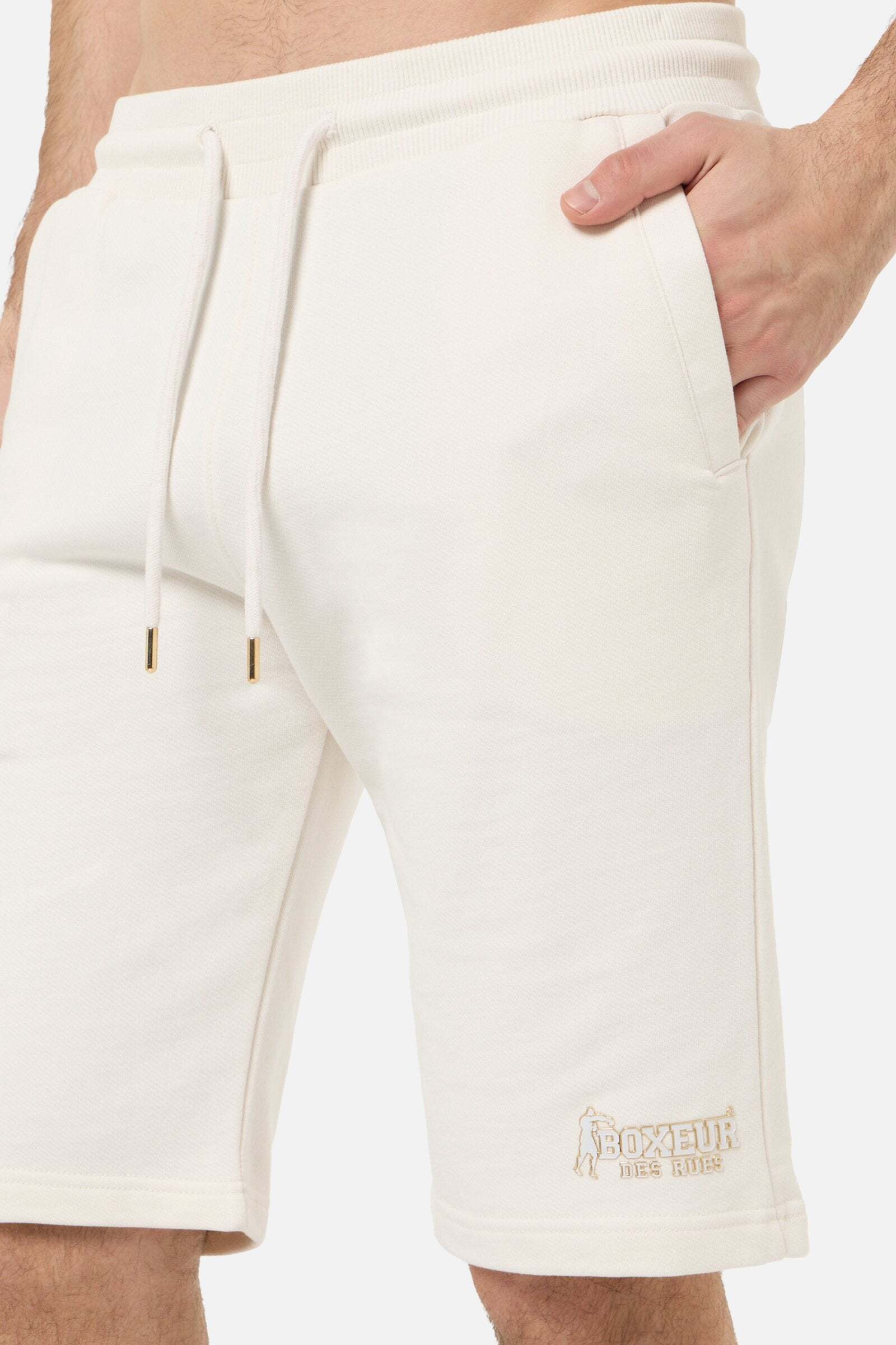 Shorts BOXEUR DES RUES "BOXEUR DES RUES Sweatshorts With Logo", Herren, Gr. L, N-Gr, beige (ecru), Obermaterial: 100% Baumwolle CO., Hosen Shorts ecru L, N-Gr