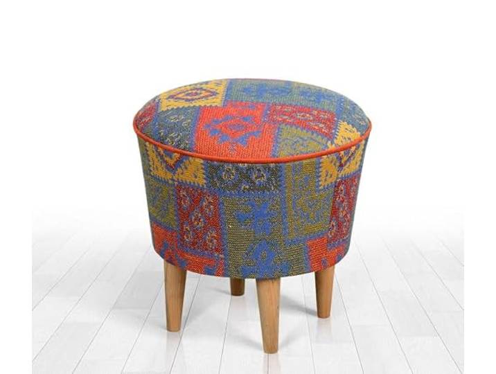 Atelier Del Sofa Bohème-Pouf mit Holzbeinen, 42 cm hoch x 42 cm tief 100% Polyester, 6 cm orthopädischer Schaumstoff Rustikales Patchwork-Design im Südwest-Stil