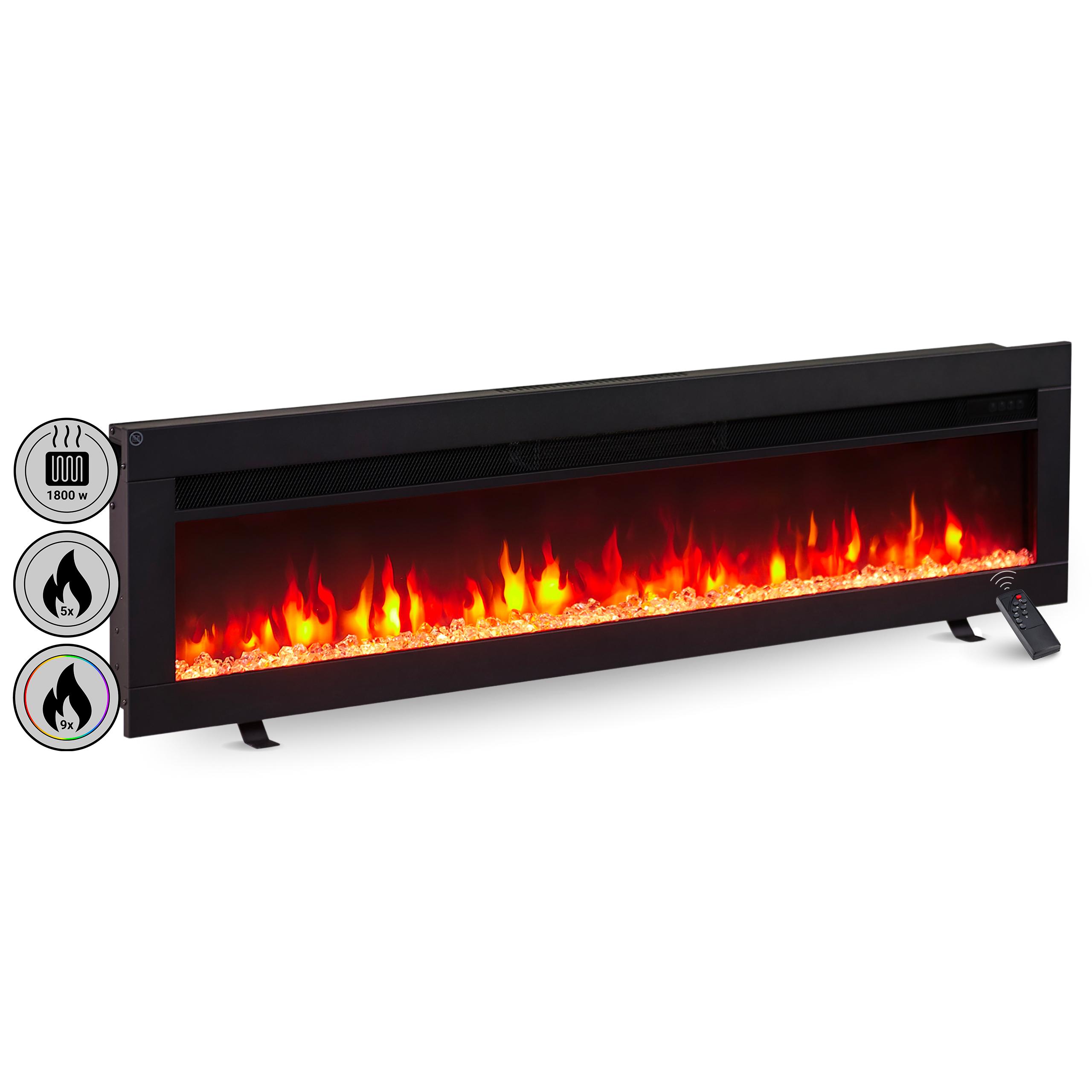 BALDERIA Elektrokamin Agnes 50" | 3in1 Stand/Wand/Einbaukamin, 3D-Flammeneffekt, dimmbar, Heizung 1800W, Timer, Thermostat, Startsteuerung | Schwarz
