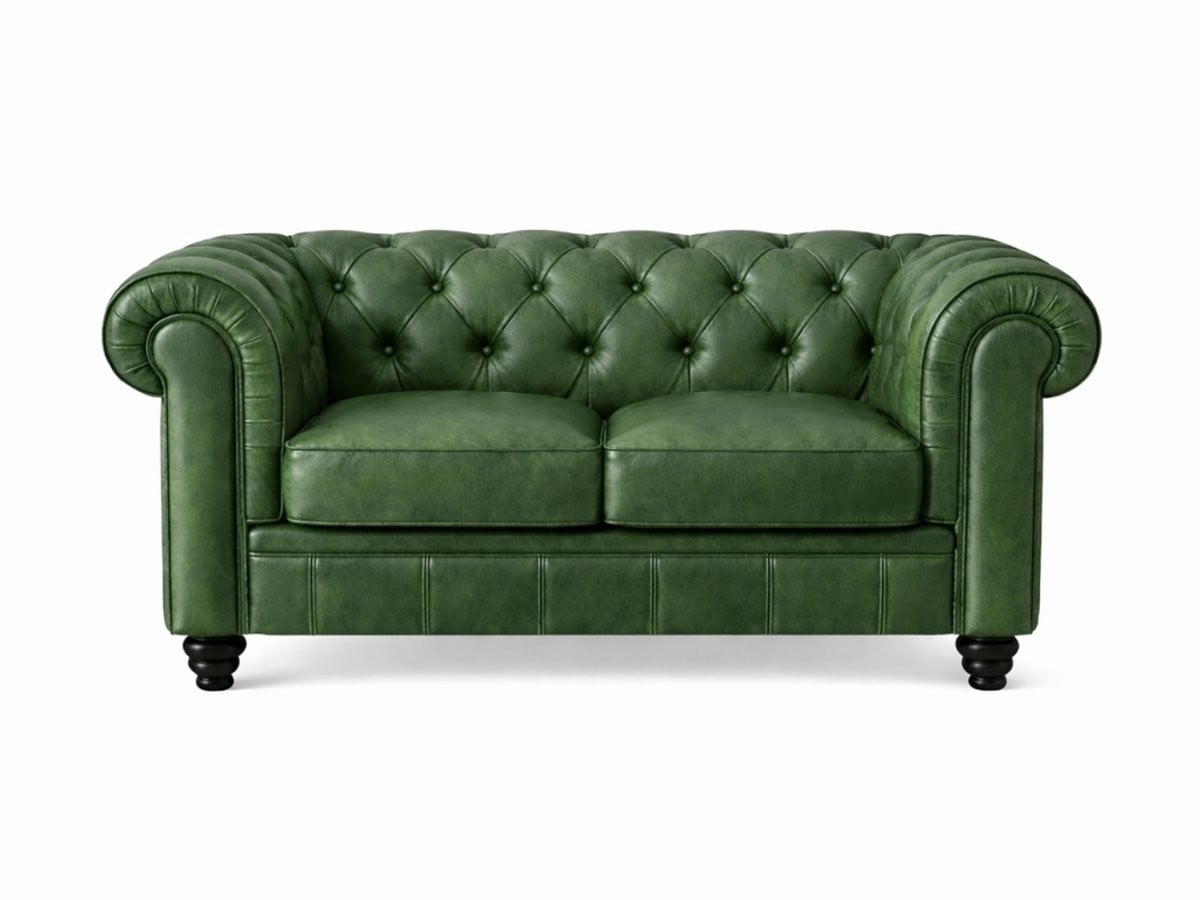 Chesterfield Bank 2 Zits Groen Vintage Leer Sofa Breedte: 152 cm