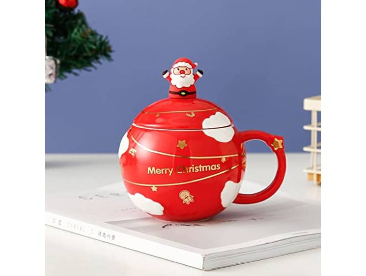 KFGISD, Weihnachtskeramiktasse 400 ml Kaffee-Mokkatassen-Set Espressotassen...,Weihnachtsdekoration(Red)