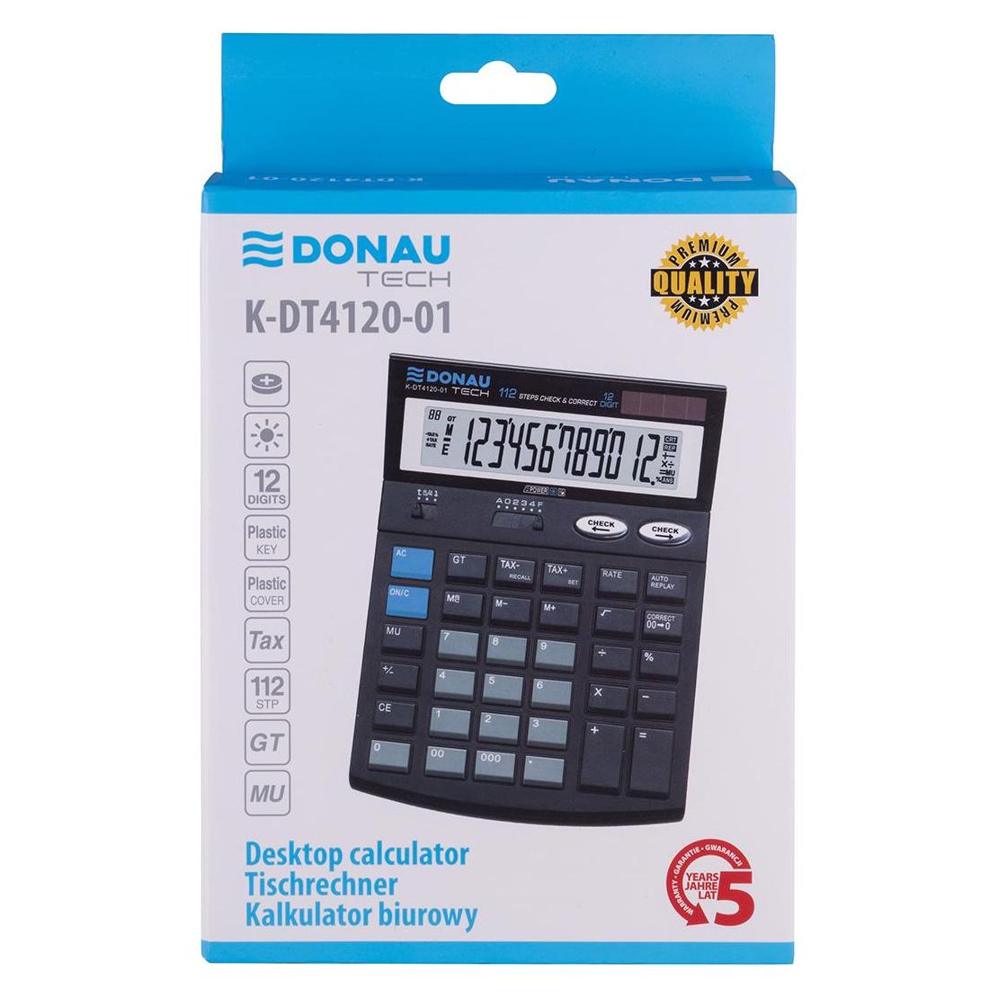 Donau Brorechner TECH, 12-stellig, Anzeige, Mae 185x140x37 mm, schwarz (Batteriebetrieb) (K-DT4120-01)