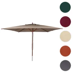 Gastronomie Holz-Sonnenschirm HWC-C57b, Gartenschirm, Polyester/Holz 17kg, eckig 3x3m Seilzug stoßsicher ~ taupe