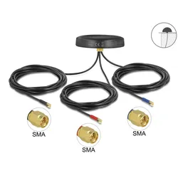 DeLOCK Multiband LTE-MIMO UMTS GSM GNSS Antenne 3 x SMA Stecker omnidirektional Dachmontage schwarz outdoor