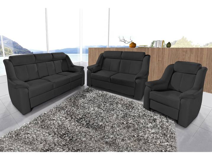 Polstergarnitur SIT & MORE Basel , schwarz, Kunstleder NaturLEDER, Sitzmöbel-Sets, Set, bestehend aus 3-Sitzer + 2-Sitzer + Sessel