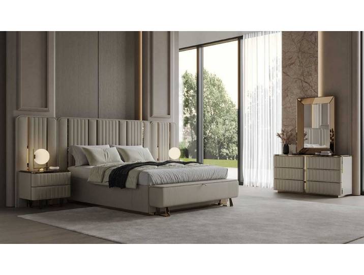 Xlmoebel Komplettschlafzimmer Beige Schlafzimmer Garnitur von XLMOEBEL mit Schminktisch, (Komplettschlafzimmer, 4-tlg., Komplettschlafzimmer), Made in Europa