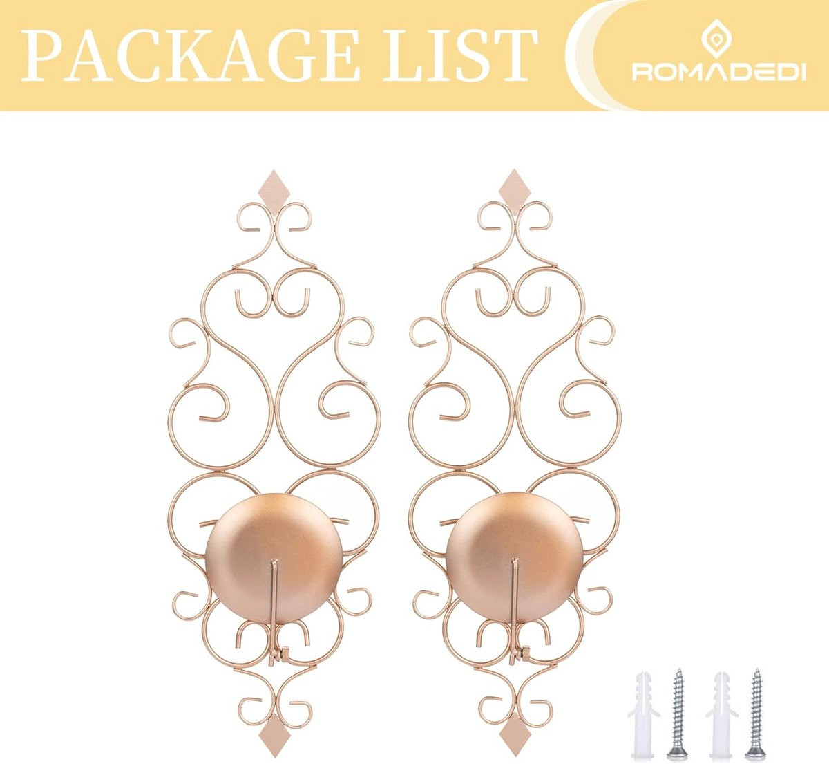 Set van 2 Rose Gold Wandkandelaars met IJzeren Scrollwork voor Wanddecoratie
