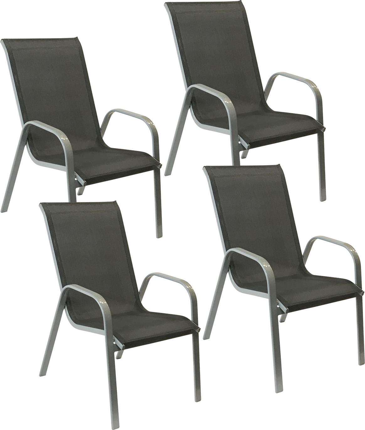 4erSet Stühle MARBELLA aus grauem Textilene - graues Aluminium