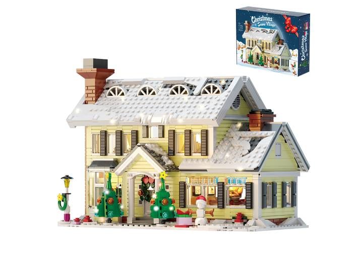 Ensemble de blocs de construction de maison de vacances de noël, décoration de maison LED, blocs de Village de neige de vacances de noël, modèle de décoration de salle, cadeau