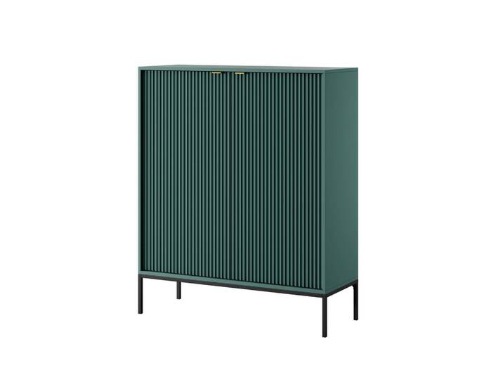 Ravio Grüne Moderne Geriffelte Hochkommode Kioto Kw2D (Schwarzes Gestell, Soft-Close Türen), Grün, Schwarz, Metall, 6 Fächer, Rechteckig, 104x125x39 cm, Kleinmöbel, Kommoden, Highboards