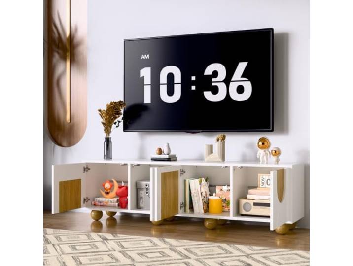 QLTXYHML TV-Bank, 175 x 38 x 50 cm, Holz, 4 Türen, Vintage-Stil