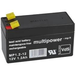 Multipower MP1,2-12 AGM Bleiakku 12V 1,2Ah Faston 4,8 mm für Alarmanlage, Notbeleuchtung & Sicherheitstechnik