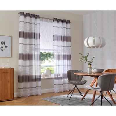 Gardine OTTO HOME "Jay, Ösen, transparent, 2er-Set, Querstreifen" Gr. 4, grau, B:144cm H:245cm, Voile, Polyester, Gardinen, Gardine, Vorhang, 2-er Set, Fertiggardine, transparent, Querstreifen