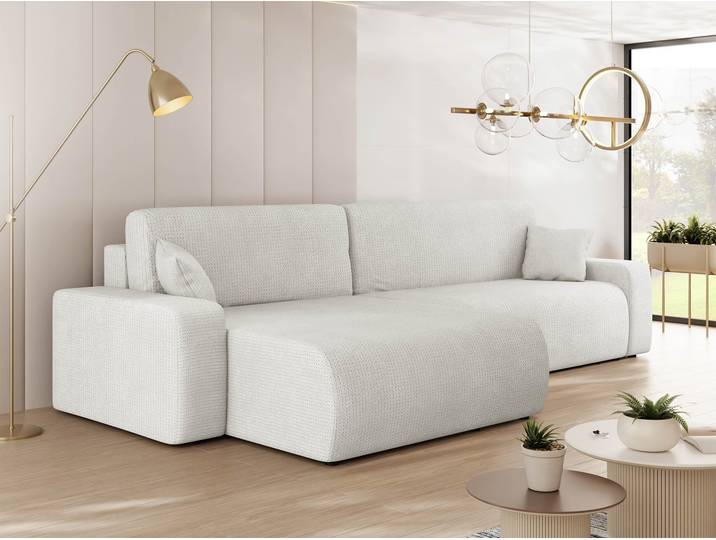MIRJAN24 Ecksofa Piano L Maxi, Eckouch mit Bettkasten und Schlaffunktion, Ottomane universal, Schwarze Füße, Wellenfeder, L-Form (Farbe: Lima 16)