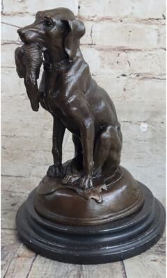 Bronzhaus Moigniez Labrador Hunting Dog Duck Bronze Figurine Art Deco Animal Figure Decor