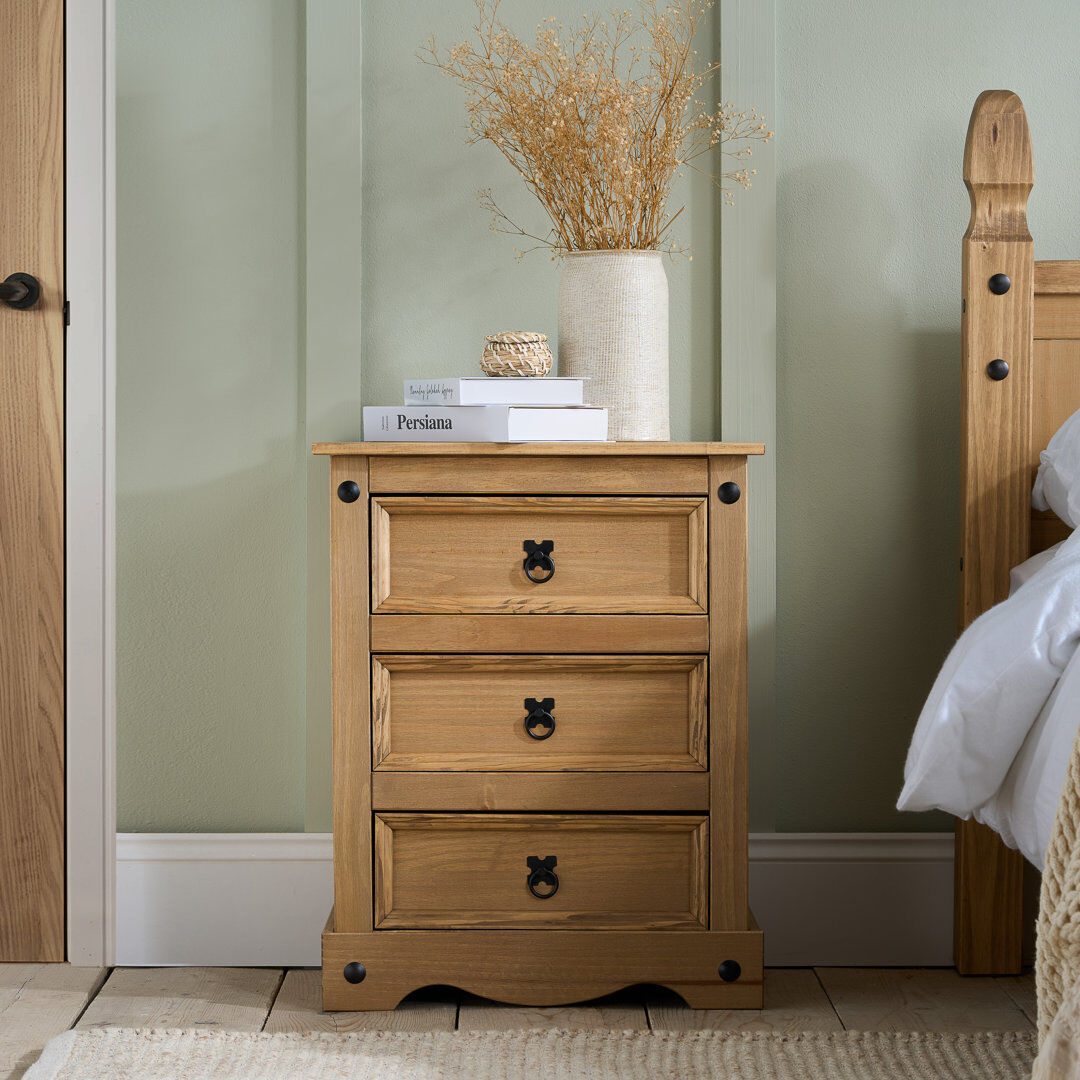 Alpen Home Arthemus Large 3 Drawer Bedside Brown 67cm H X 53cm W X 39cm D