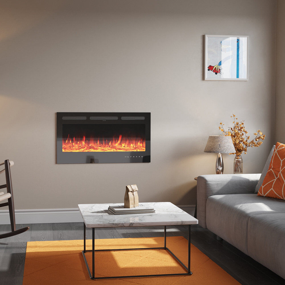Latitude Run 9-color adjustable electric fireplace Black 55cm H x 102cm W x 15cm D