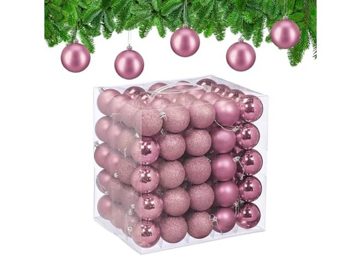 Relaxdays Boule de Noël\, lot Pratique de 50\, en Plastique Robuste\, pour Le Sapin\, diamètre : 6 cm\, Rose