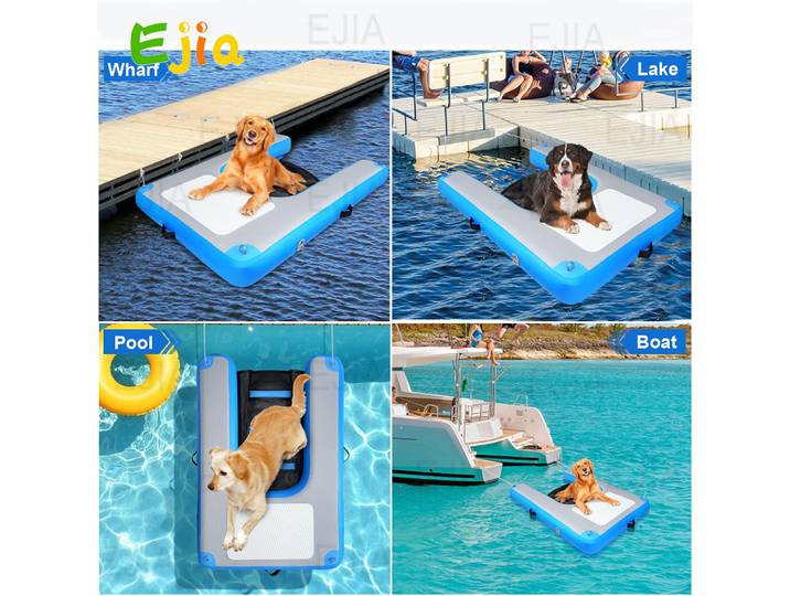Rampe aquatique gonflable pour chien, entrepôt UE, 59x38'' bleue, antidérapante, pont flottant, échelle pour animaux de compagnie, pour piscine, bateau, lac, mer