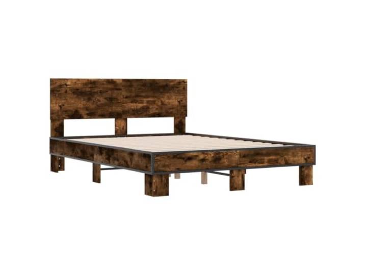 KTHLBRH Bettgestell Eiche Rauch 135 x 190 cm Holz mehrschichtig Metall Lattenrost aus Sperrholz inklusive, Rückenstütze, stabiler Rahmen, Schlafzimmer