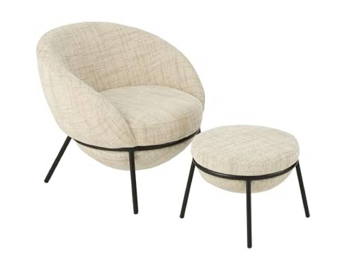 J-line Lounge-Stuhl + Hocker - Stahl - Beige/Schwarz