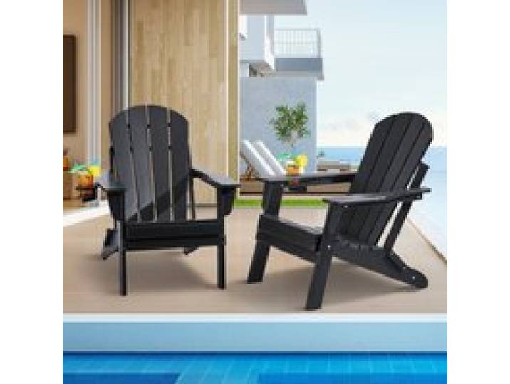 VEVOR Adirondack-Stuhl aus Kunststoff, 2er-Set, wetterfest, tragbar, klappbar, Feuerstellenstuhl, Adirondack-Terrassenstuhl für den Außenbereich mit Getränkehalter, mit entspannender Armlehne, ergonomisch, für Garten, Hinterhof – Schwarz