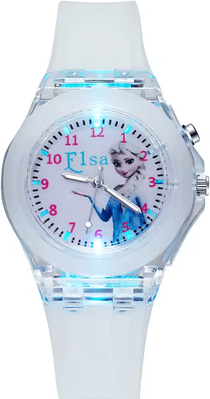Inspire Curations Disney Frozen Kids Light Up Watch Princess Elsa Silicone Strap Cartoon Wristwatch girl B White A
