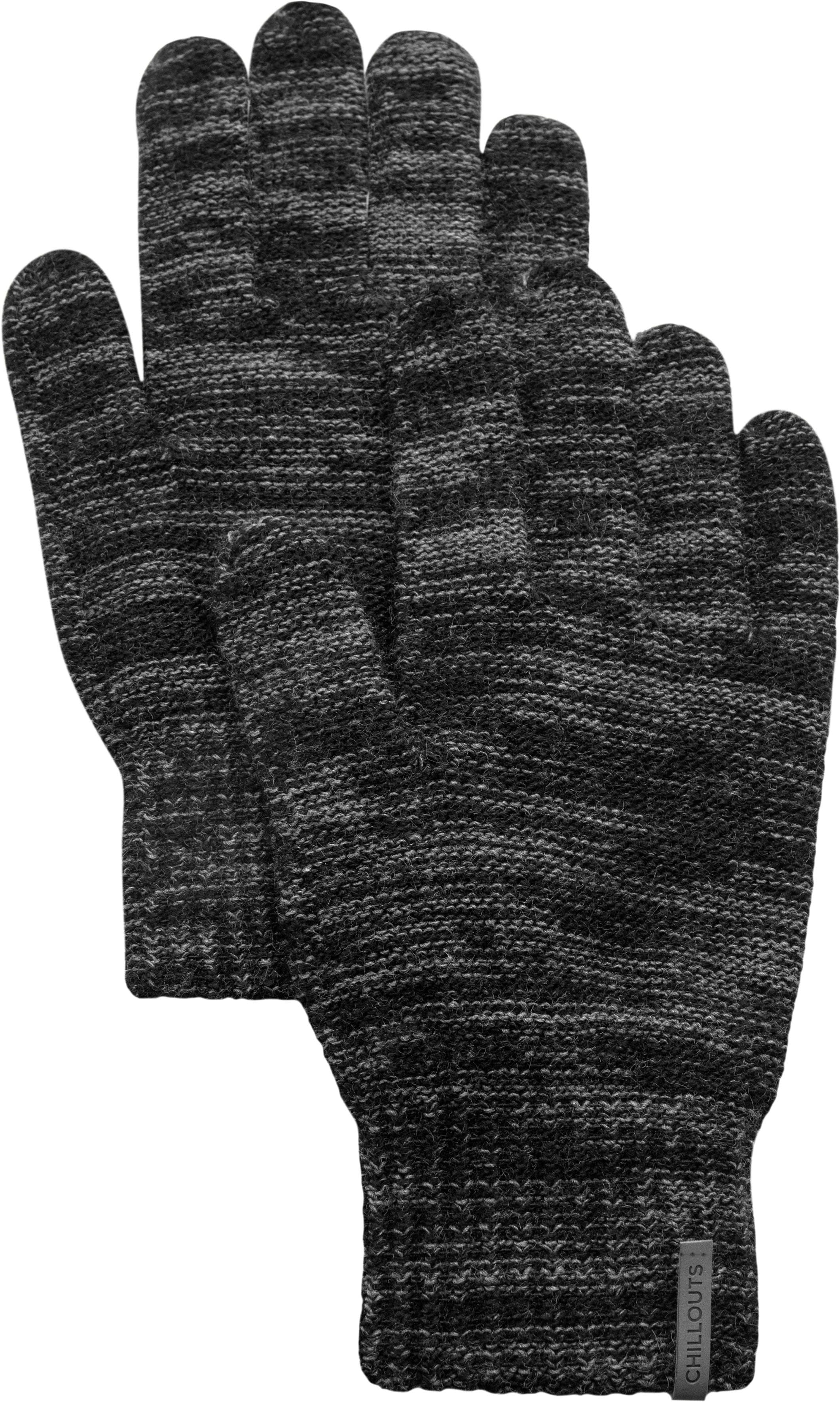 Strickhandschuhe CHILLOUTS, Herren, Gr. M-L, schwarz (schwarz meliert), Kunstfaser, meliert, Handschuhe Strickhandschuhe, dunkle, warme Strickhandschuhe mit elastischem Bündchen