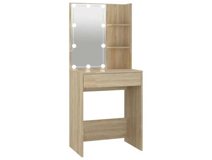 vidaXL Schminktisch mit LED Stauraum Frisiertisch Kommode Frisierkommode Kosmetiktisch Spiegel Beleuchtung Schlafzimmer Sonoma-Eiche 60x40x140cm