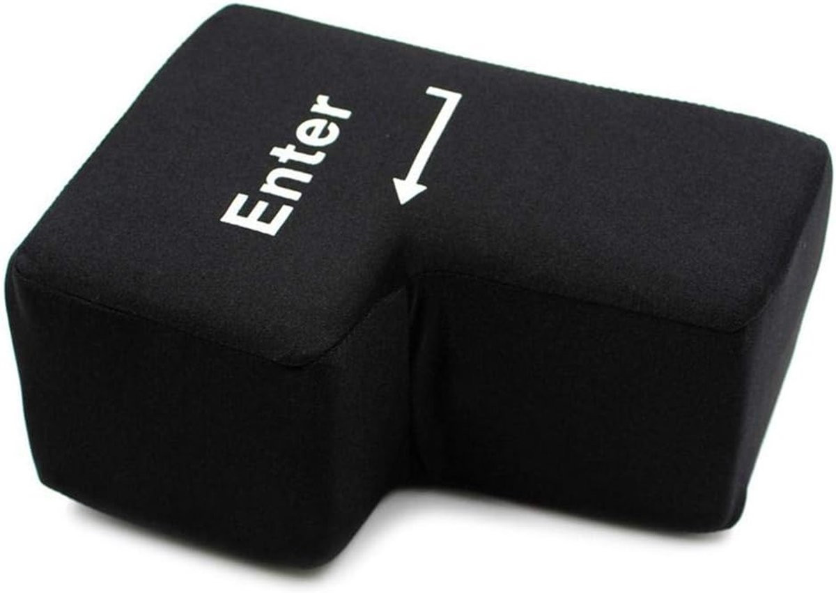 Grappig Enter Toets Kussen voor Kantoor en Laptopgebruik - Zwart