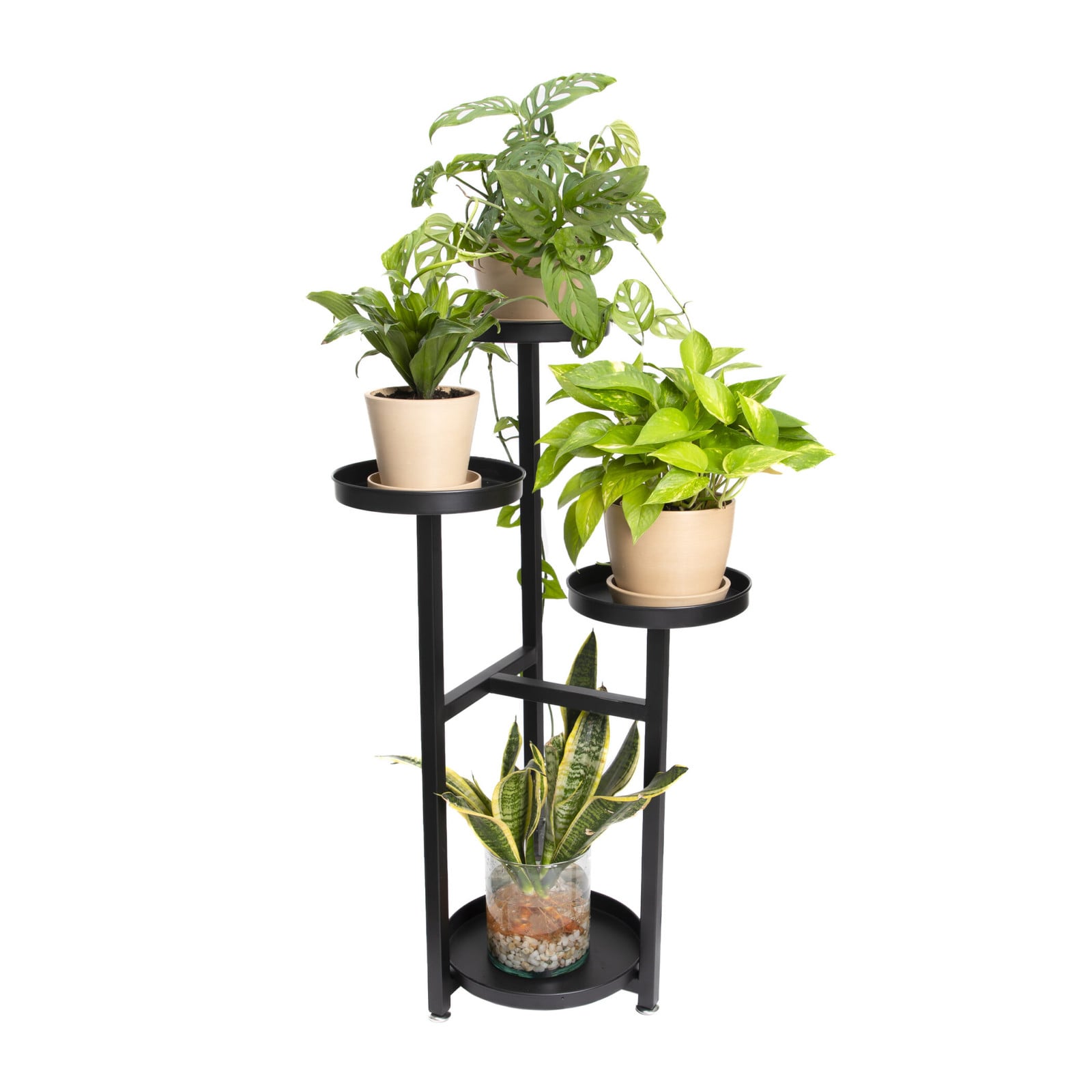 QUVIO Plantenstandaard voor 4 planten - Metaal - Zwart